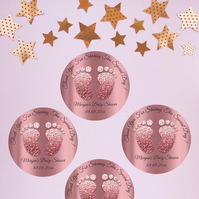 Sticker Rond Baby shower rose Parties scintillant Pieds Favoris (Rose Glitter Feet Baby Shower Favor Thank You Classic Round Sticker)