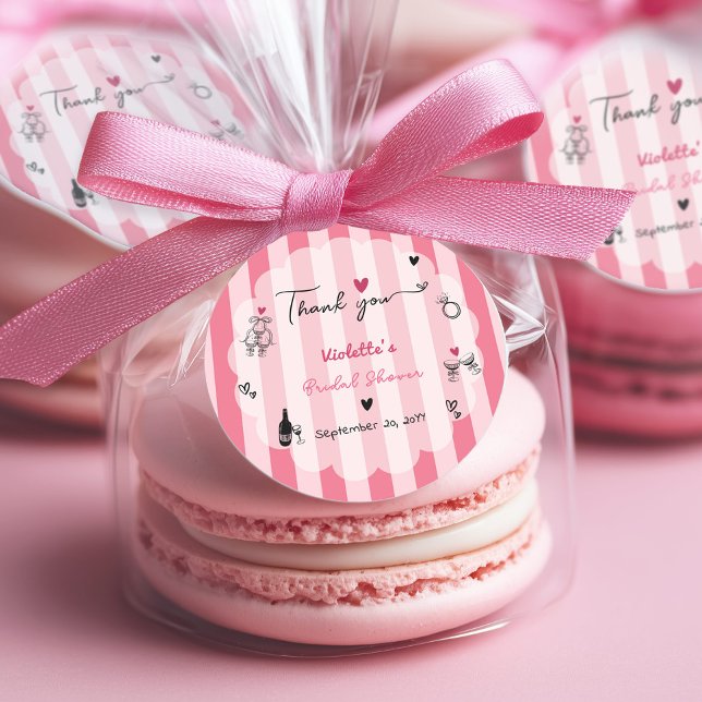 Sticker Rond Baby Shower Rose Pastel Élégant Dessiné à la Main (Créateur téléchargé)