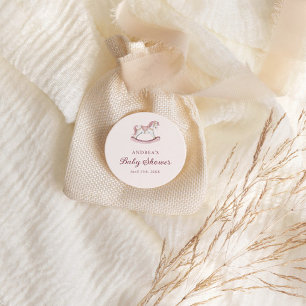 Sticker Rond Baby Shower Rose Pastel Fille Manège Mignon