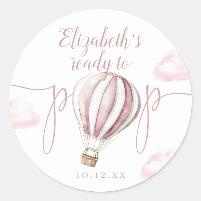 Sticker Rond Baby-Shower Rose Prête à Éclater (Devant)
