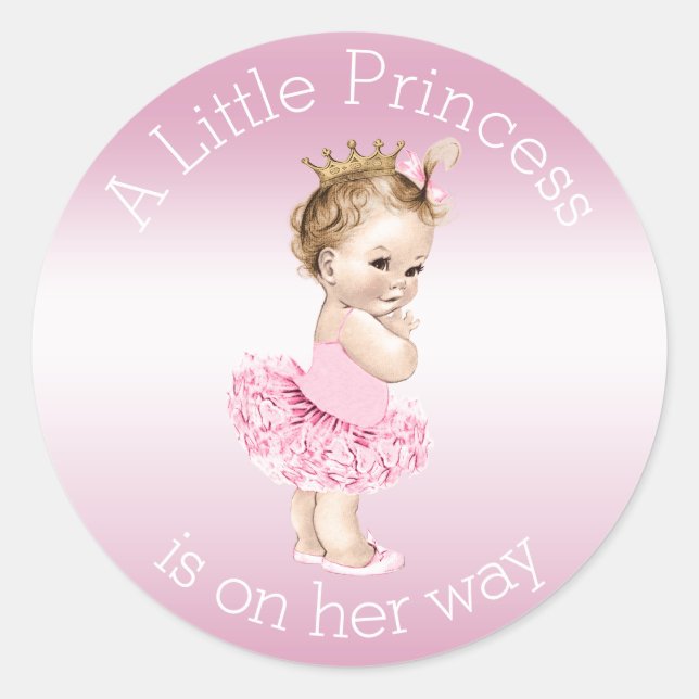 Sticker Rond Baby shower rose princesse Ballerina (Devant)