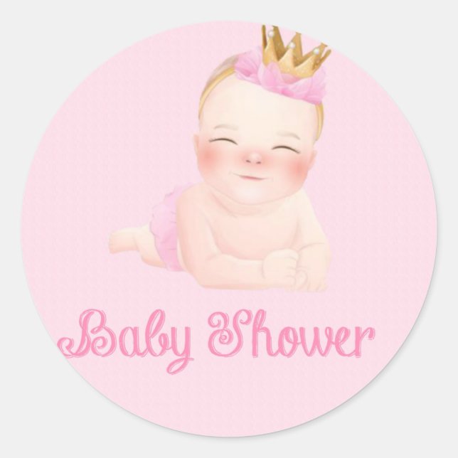 Sticker Rond Baby shower rose princesse mignonne (Devant)