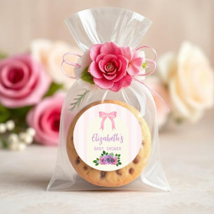 Sticker Rond Baby shower rose Rose