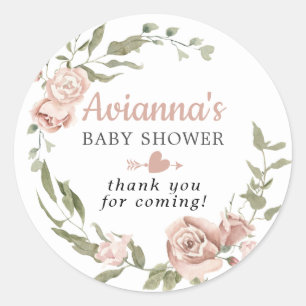 Sticker Rond Baby shower rose rustique Merci classique R