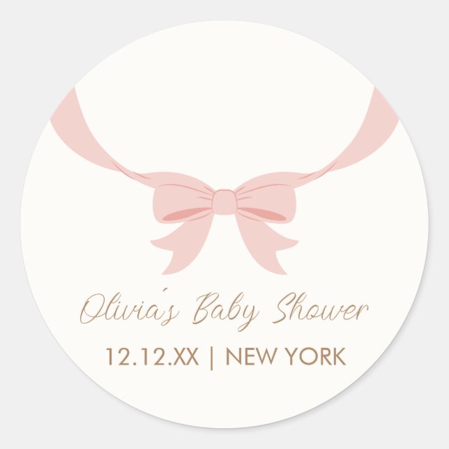 Sticker Rond Baby shower Rose Vintage Bow Girl (Devant)