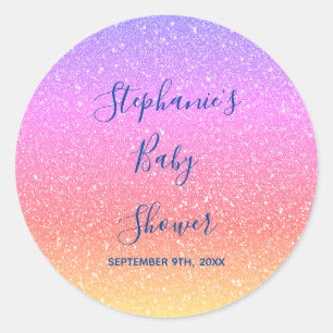 Sticker Rond Baby shower rose violet Parties scintillant person