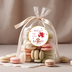 Sticker Rond Baby shower rouge Bear Heart Balloons