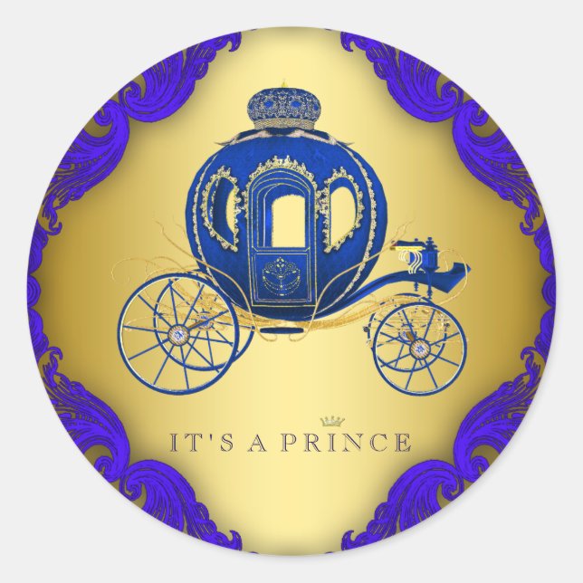 Sticker Rond Baby shower Royal Blue et Gold Prince (Devant)