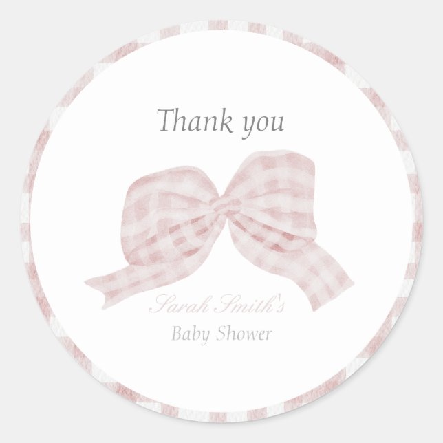 Sticker Rond Baby shower ruban à arc rose mou (Devant)