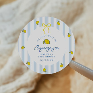 Sticker Rond Baby Shower Ruban à Lemon Jaune et Bleu 