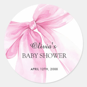 Sticker Rond Baby Shower Ruban Arc-en-ciel Rose