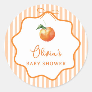 Sticker Rond Baby Shower Ruban Fantaisiste Orange Petit Chou