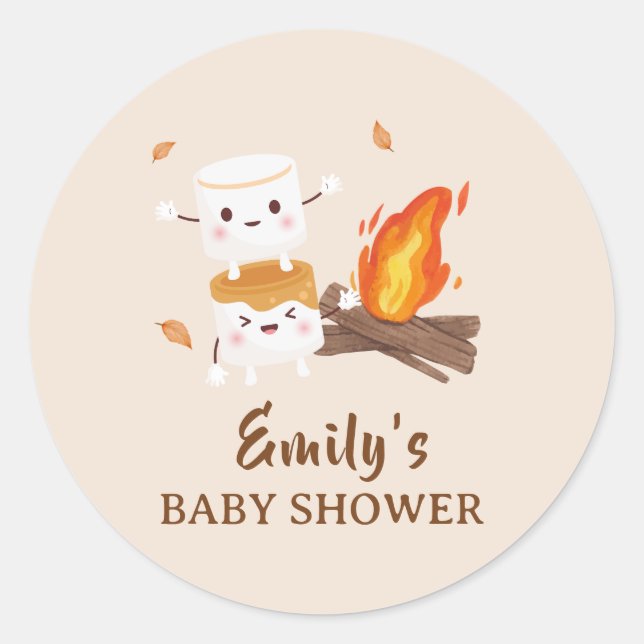 Sticker Rond Baby shower Rustic S'more Love Campfire (Devant)