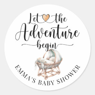 Sticker Rond Baby shower Rustique Boho Wood Crib Boy