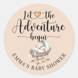 Sticker Rond Baby shower Rustique Boho Wood Crib Boy
