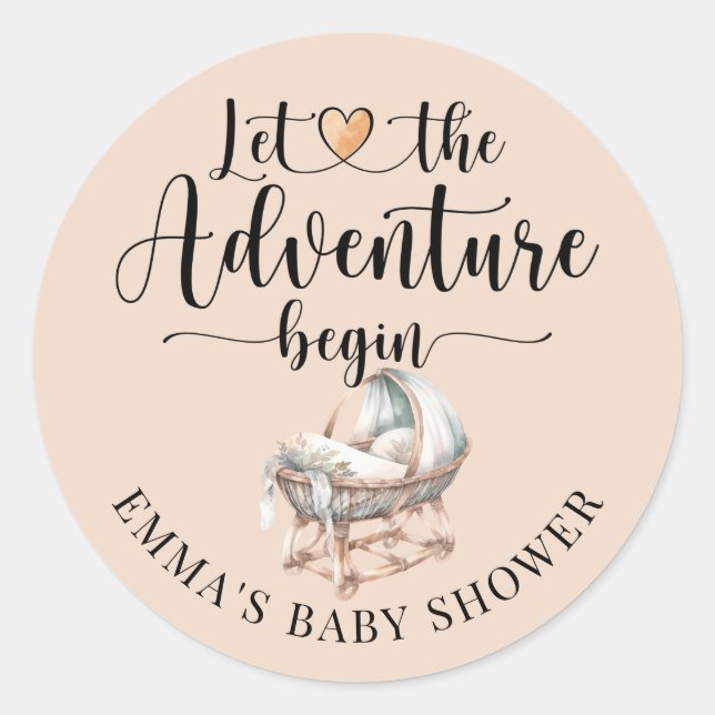 Sticker Rond Baby shower Rustique Boho Wood Crib Boy (Devant)