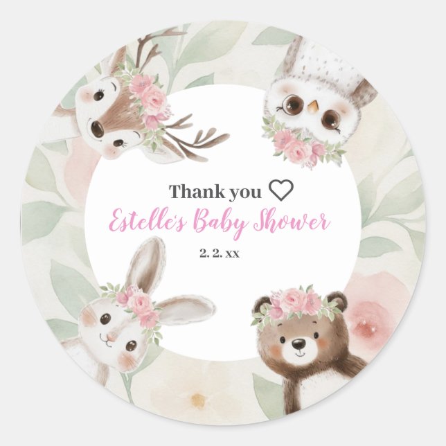 Sticker Rond Baby shower Rustique Boho Woodland (Devant)