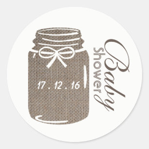 Sticker Rond Baby shower rustique Burlap Mason Jar
