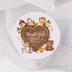 Sticker Rond baby shower rustique d'animaux de bois