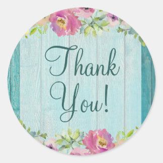 Sticker Rond Baby shower Rustique Floral Bleu Merci