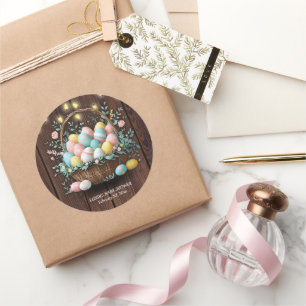 Sticker Rond Baby shower Rustique Floral OEufs de Pâques