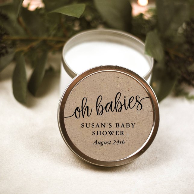 Sticker Rond Baby shower rustique, Kraft, Oh Babies Favoriser T (Créateur téléchargé)