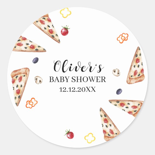 Sticker Rond Baby shower Rustique moderne Italien Slice Pizza (Devant)