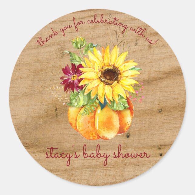 Sticker Rond Baby shower rustique petit Citrouille (Devant)