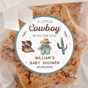 Sticker Rond Baby shower rustique Wild West Cowboy