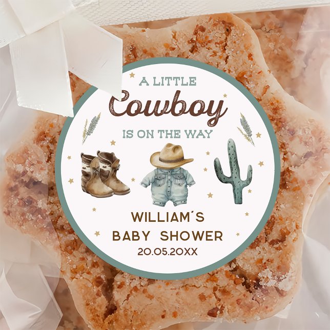 Sticker Rond Baby shower rustique Wild West Cowboy (Créateur téléchargé)