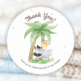 Sticker Rond Baby shower Safari Animaux