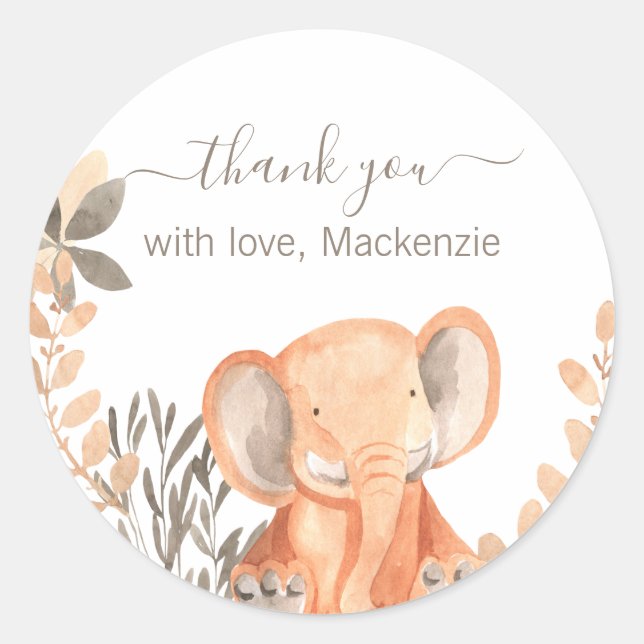Sticker Rond Baby shower Safari Elephant Aquarelle (Devant)