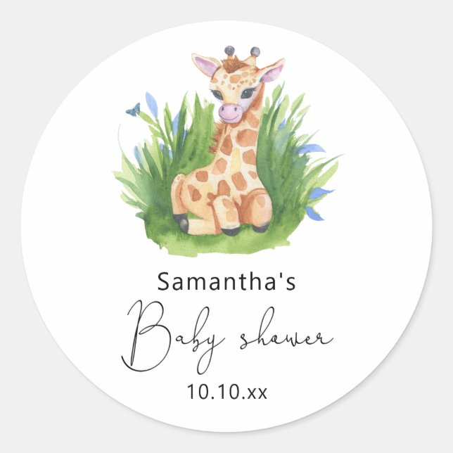 Sticker Rond Baby shower Safari Giraffe (Devant)
