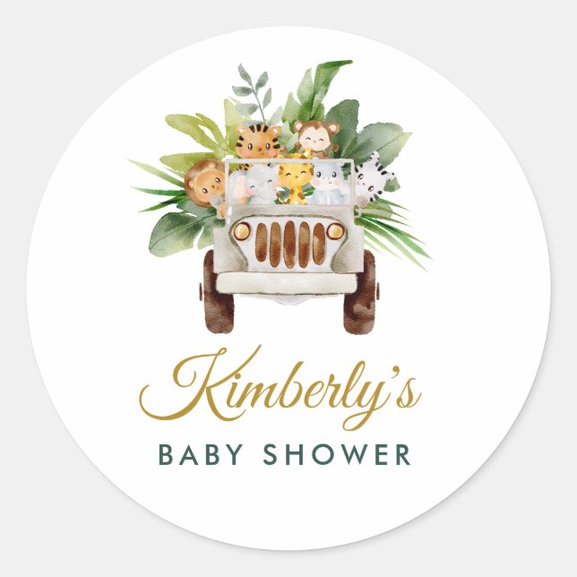 Sticker Rond baby shower safari jungle (Devant)