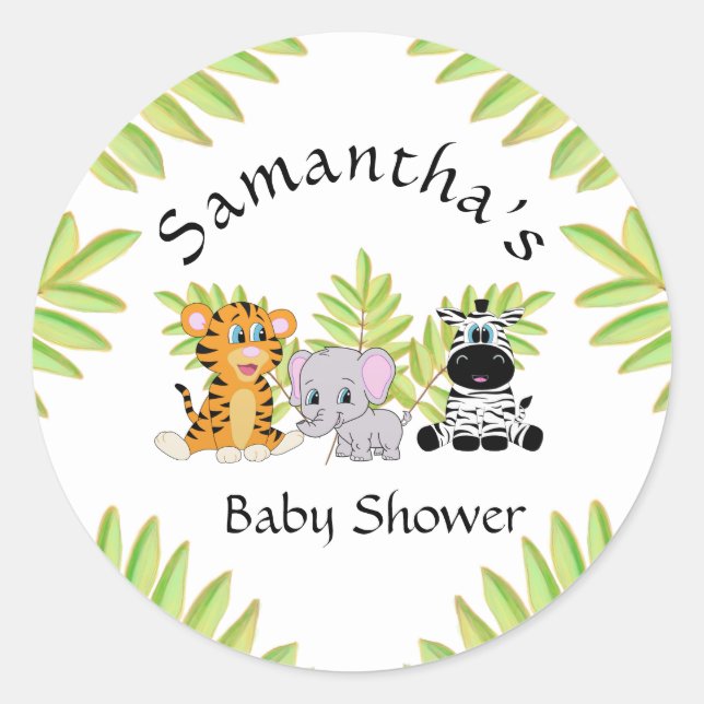 Sticker Rond Baby shower Safari Jungle Animaux Genre Neutre (Devant)