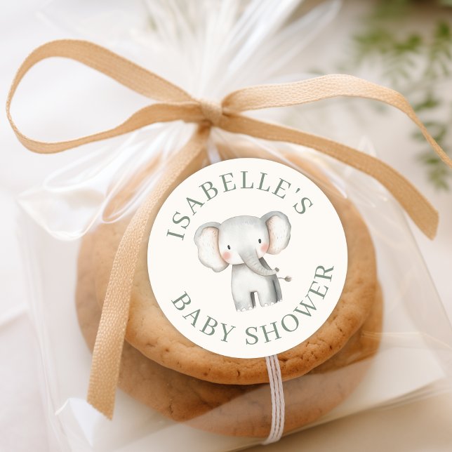 Sticker Rond Baby shower Safari Jungle Elephant personnalisé (Créateur téléchargé)