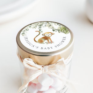 Sticker Rond Baby shower Safari Monkey