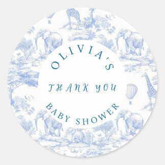 Sticker Rond Baby shower Safari Toile de Jouy