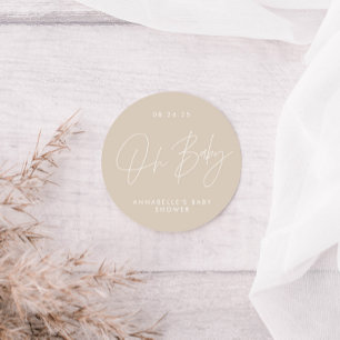 Sticker Rond Baby shower script moderne beige élégant