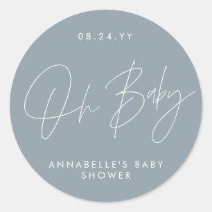 Sticker Rond Baby shower script moderne bleu poussiéreux élégan