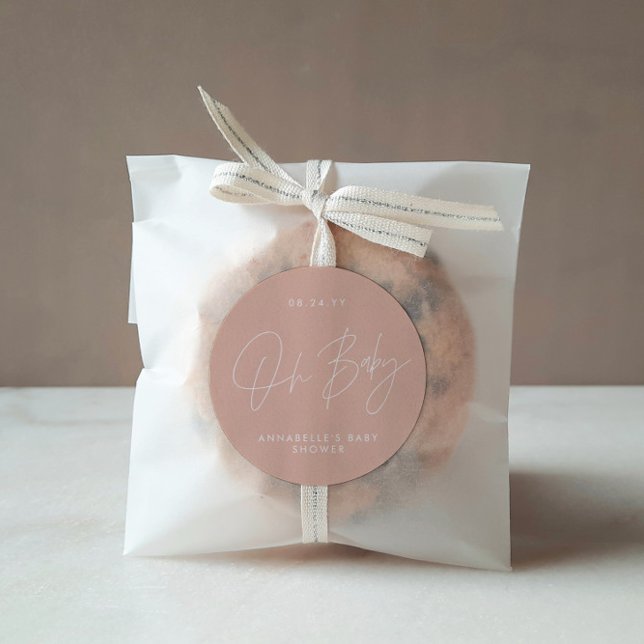 Sticker Rond Baby shower script moderne girly rose élégant (Créateur téléchargé)