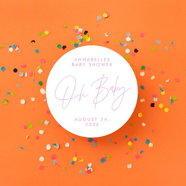 Sticker Rond Baby shower script moderne girly rose élégant (Créateur téléchargé)