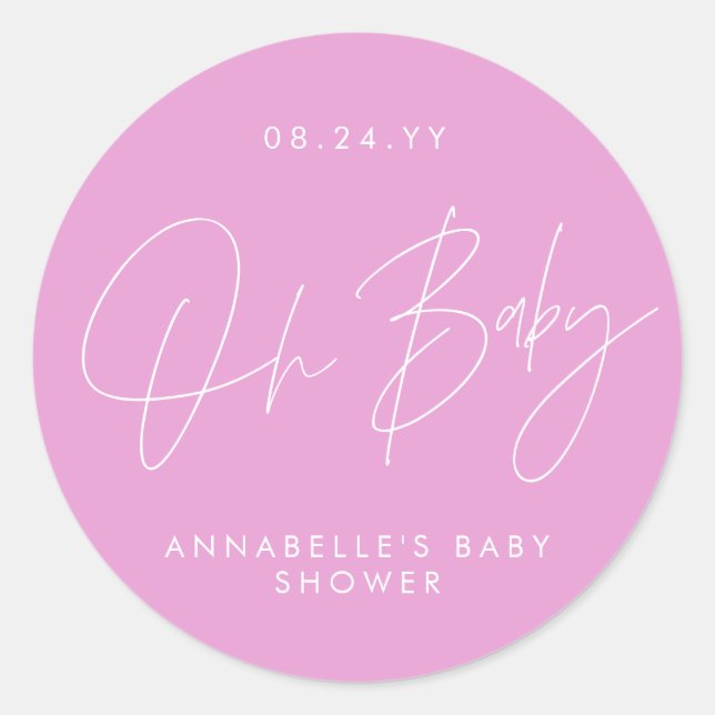 Sticker Rond Baby shower script moderne girly rose élégant clas (Devant)