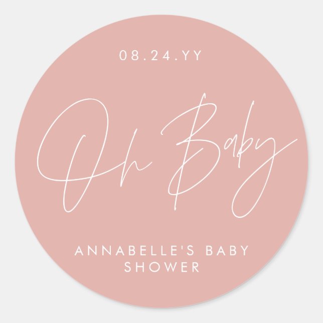 Sticker Rond Baby shower script moderne girly rose rose élégant (Devant)