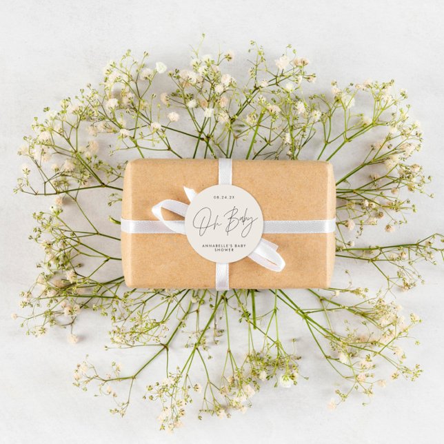 Sticker Rond Baby shower script moderne noir blanc élégant (Créateur téléchargé)