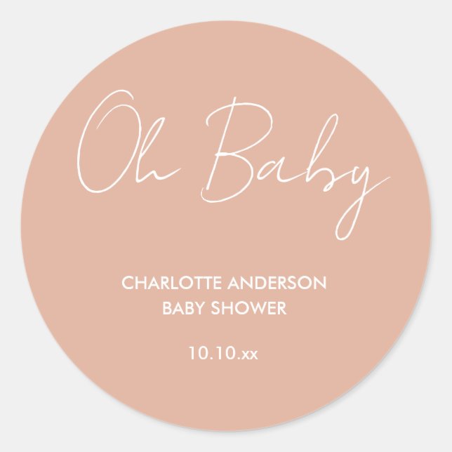 Sticker Rond Baby shower script moderne rose pâle élégant (Devant)