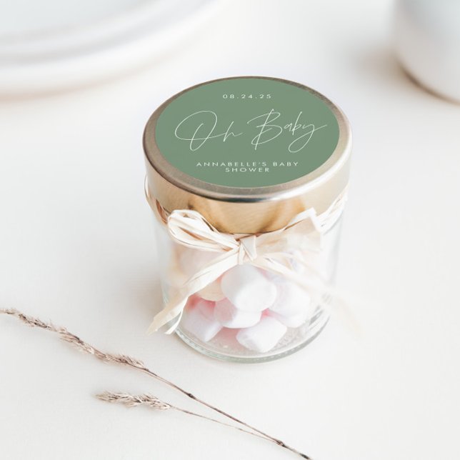 Sticker Rond Baby shower script moderne sauge vert élégant (Créateur téléchargé)