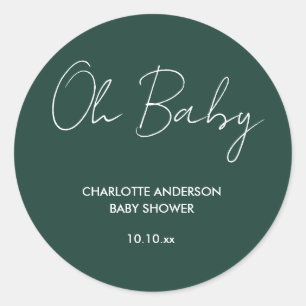 Sticker Rond Baby shower script moderne vert émeraude élégant