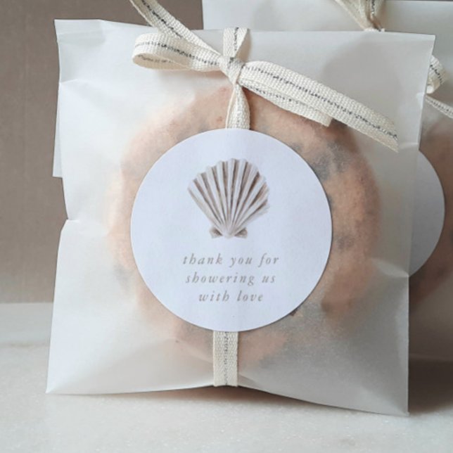 Sticker Rond Baby shower Shell de Merci Boho Beach (Zazzle Thank you Boho Beach Shell Baby Shower Classic Round Sticker)