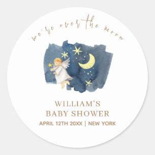 Sticker Rond Baby shower simple Angel Moon Star